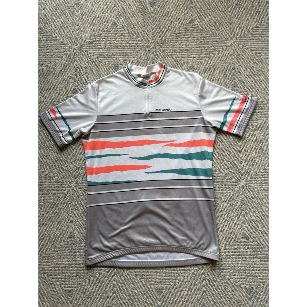 Vintage Louis Garneau Short Sleeve Cycling Shirt - White/Multicolor - XL‎
